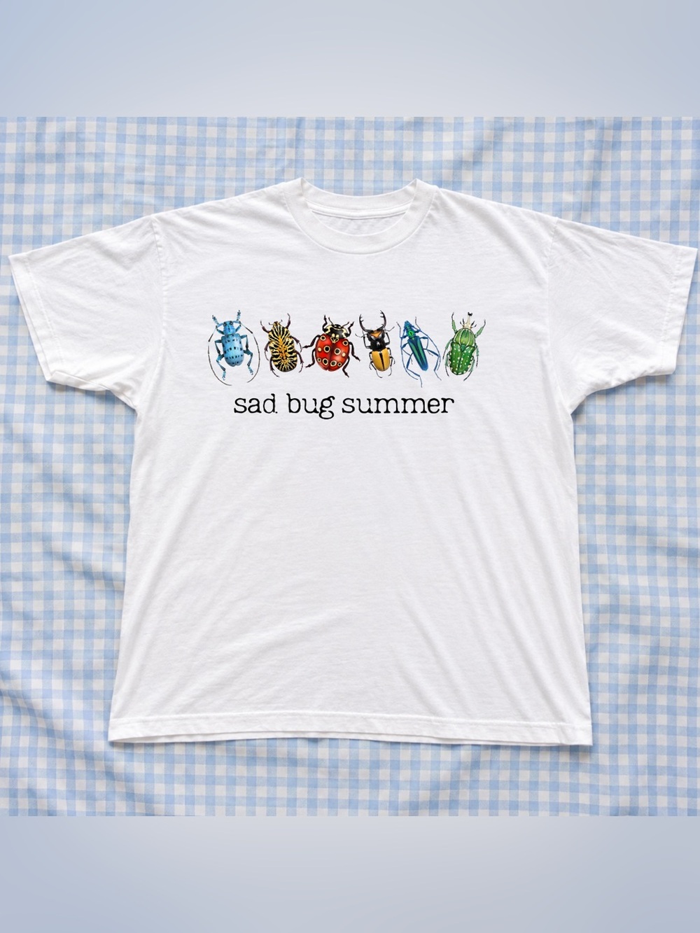 Vintage Colorful Bug Summer Graphic Tee - White Insect Band Gift For Women’s